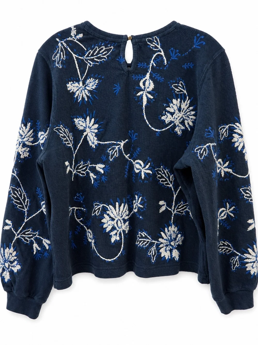 Wrap London Blue Floral Crewneck Sweater with White & Blue  Embroidery - Picture 4 of 7
